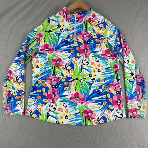 IBKUL Tops - IBKUL Womens pullover XL Long Sleeve Top Shirt Mock Neck 1/4 zip Floral Flowers